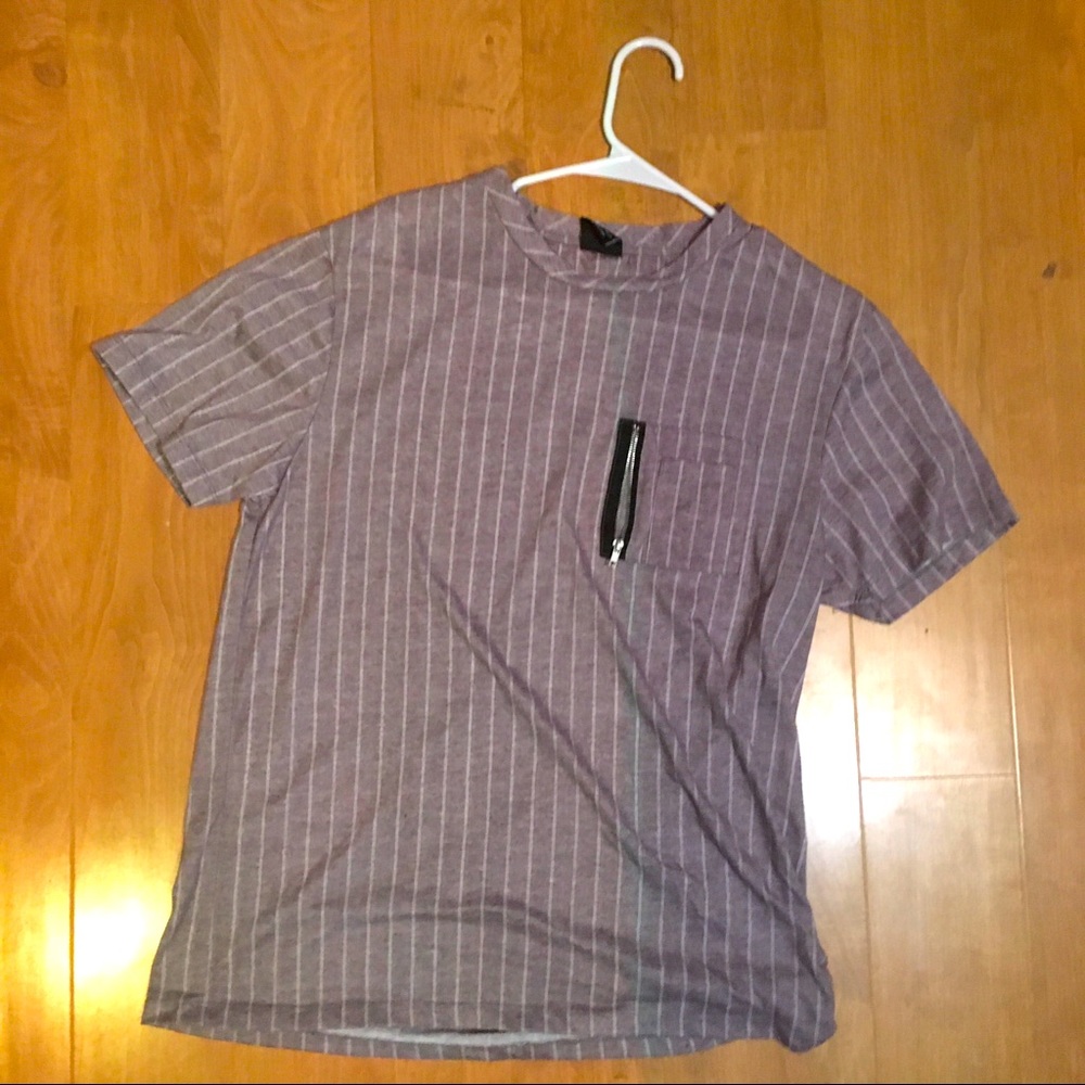 Level Ten striped grey shirt w/zipper pocket thingy